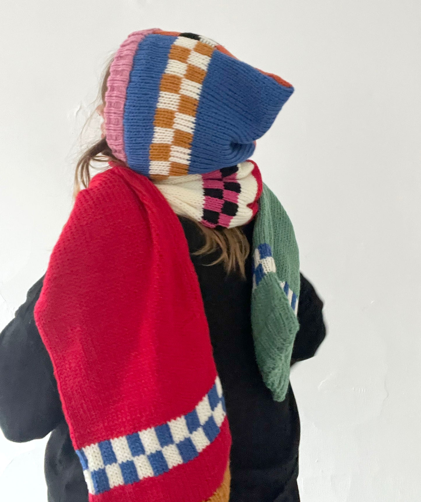 Chunky Colourblock Hooded Scarf