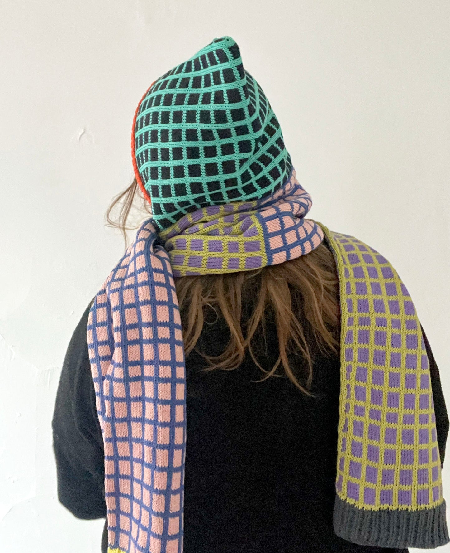 Multicolour Grid Hooded Scarf