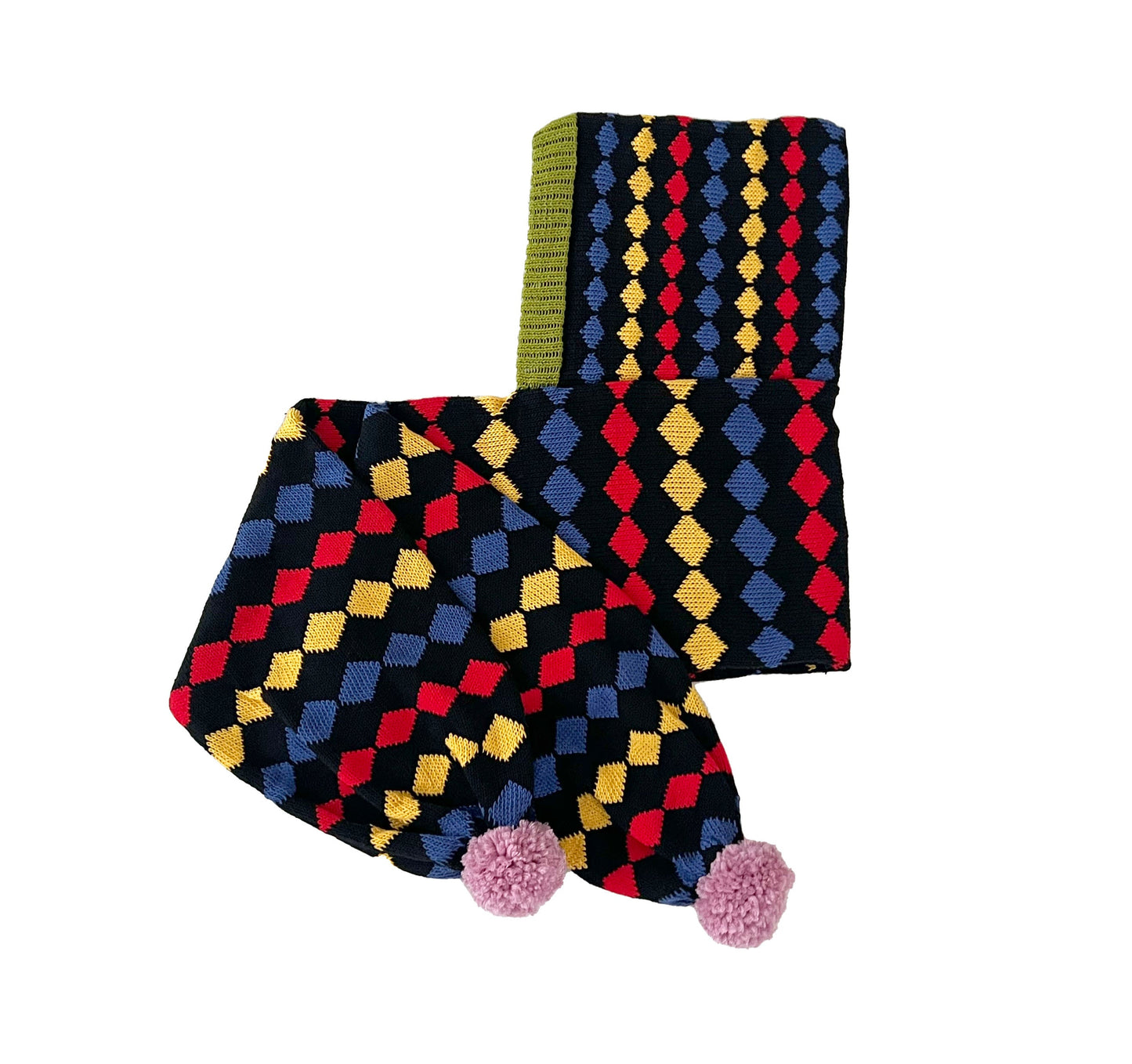 Harlequin Pom Hooded Scarf