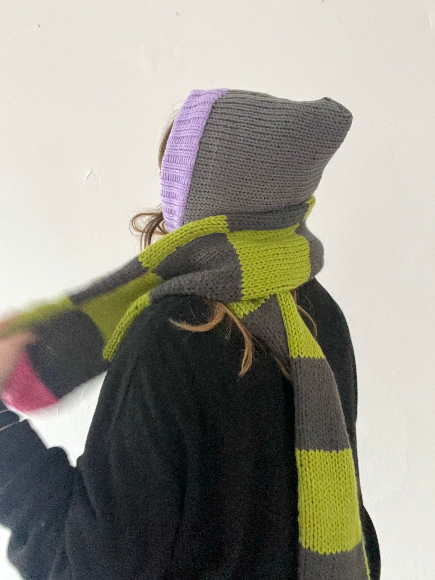 Lime/Grey Hooded Scarf